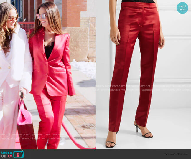 Helmut Lang Satin Straight-Leg Pants worn by Lisa Barlow on The Real Housewives of Salt Lake City