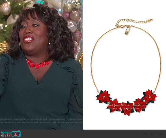 INC International Concepts Fabric Poinsettia Statement Necklace worn by Sheryl Underwood on The Talk