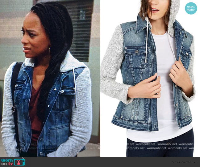 INC International Concepts Knit & Denim Hoodie Jacket worn by Trina (Sydney Mikayla) on General Hospital