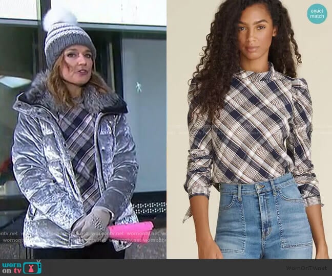 Veronica Beard Isabel Plaid Top worn by Savannah Guthrie on Today