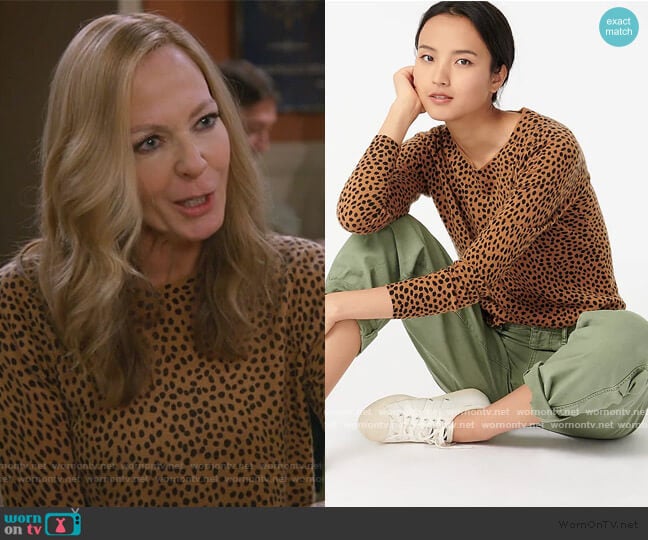 J. Crew Leopard Dot Cashmere Crewneck sweater worn by Bonnie Plunkett (Allison Janney) on Mom