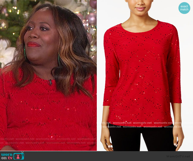 JM Collection Sequined Jacquard Top worn by Sheryl Underwood on The Talk
