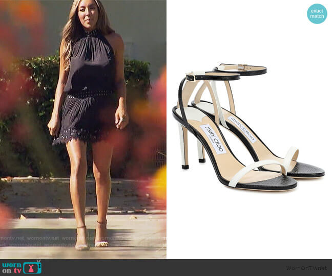 Jimmy Choo Minny 85 leather sandals worn by Tayshia Adams on The Bachelorette