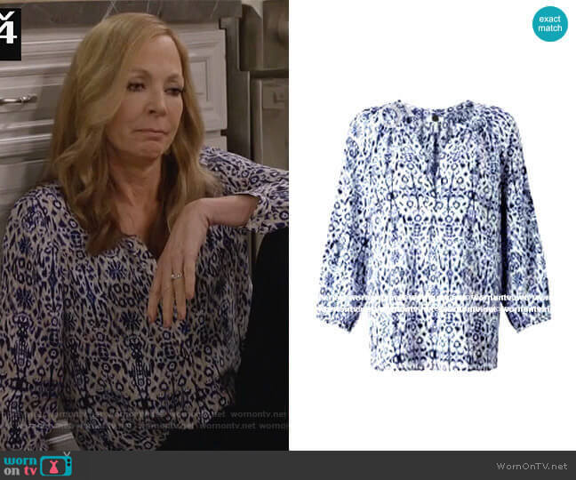 Joie Printed Blouse in Ikat worn by Bonnie Plunkett (Allison Janney) on Mom