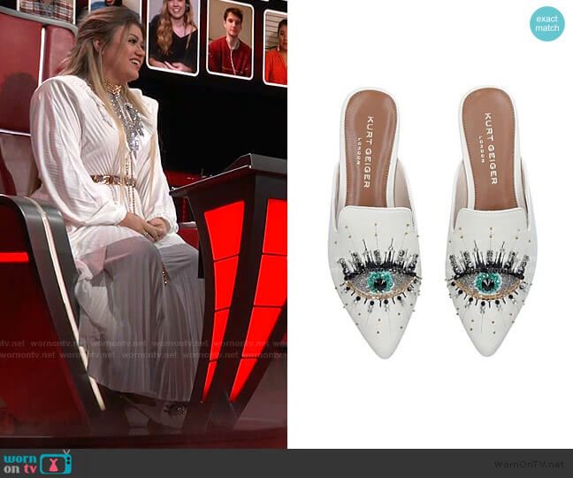 Kurt Geiger London Olive Eye Flat Mules worn by Kelly Clarkson on The Voice