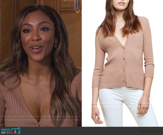 L'Agenge Cheyenne Ribbed Cardigan worn by Tayshia Adams on The Bachelorette