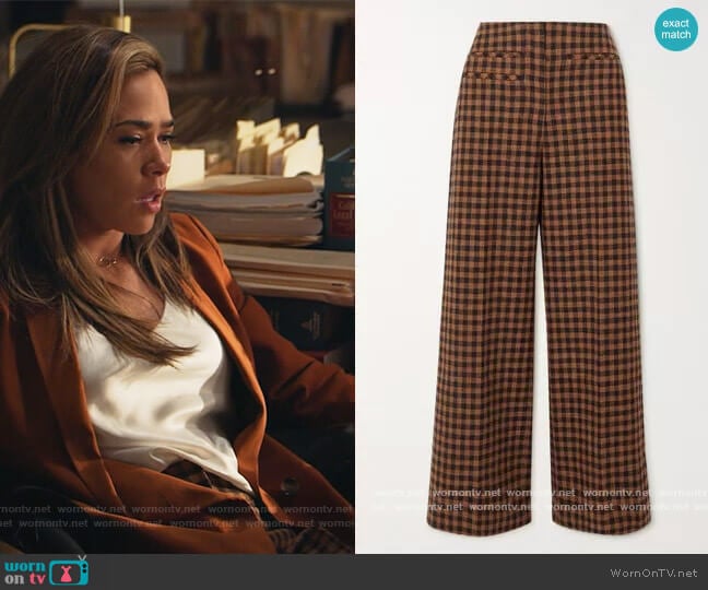 Rejina Pyo Lexi checked wool and cotton-blend wide-leg pants worn by Emily Lopez (Jessica Camacho) on All Rise