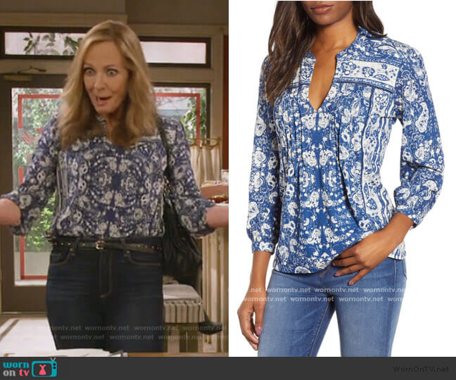 Lucky Brand Paisley Print Peasant Blouse worn by Bonnie Plunkett (Allison Janney) on Mom