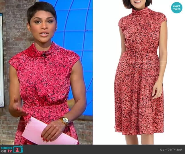 Maggy London Floral Roll Neck A-Line Dress worn by Jericka Duncan on CBS Mornings