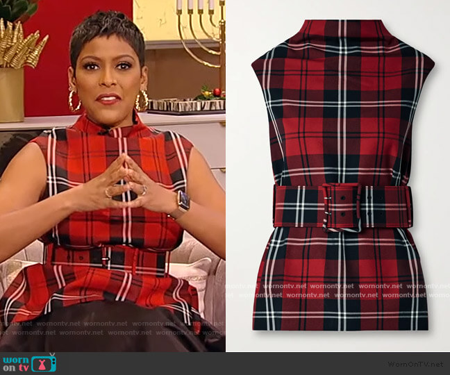 Marc Jacobs Belted tartan wool-twill top worn by Tamron Hall on Tamron Hall Show