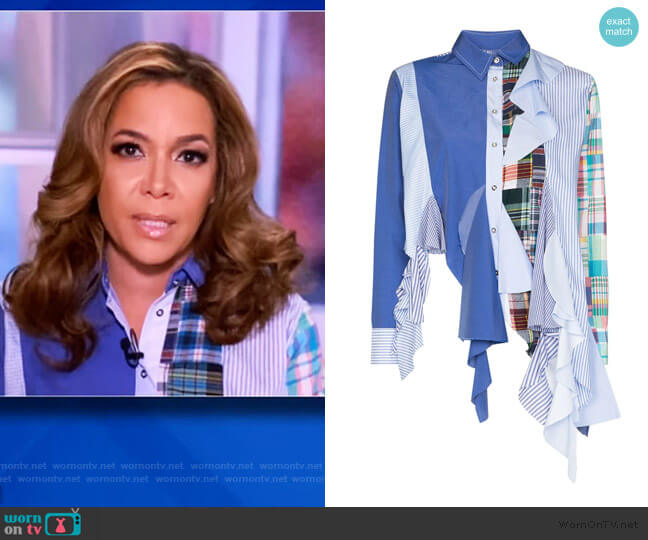 Marques Almeida Patchwork godet upcycled cotton-poplin shirt worn by Sunny Hostin on The View
