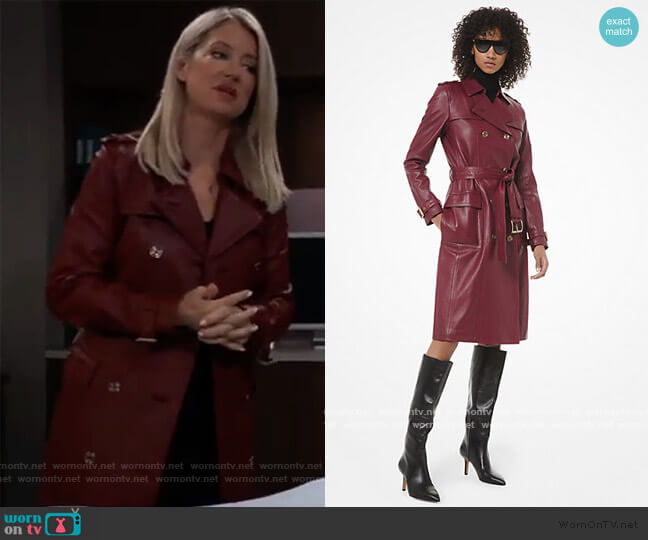 Michael Kors Leather Trench Coat worn by Nina Reeves (Cynthia Watros) on General Hospital