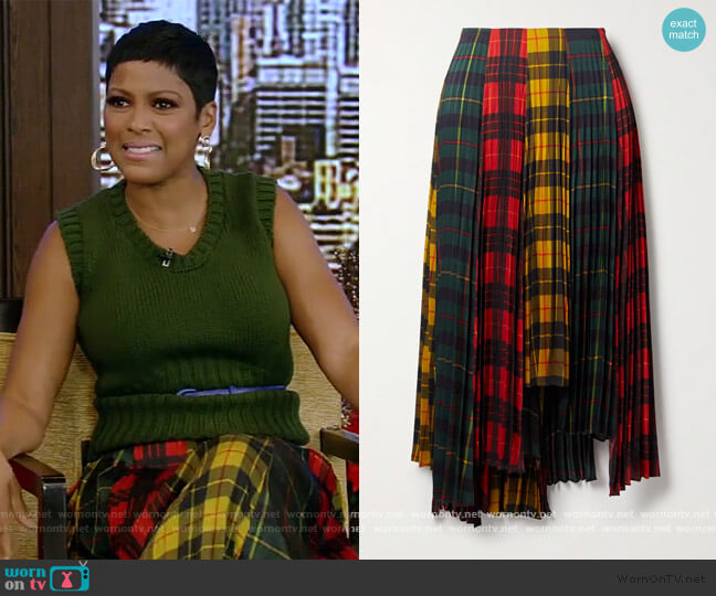 Monse Asymmetric pleated checked twill skirt