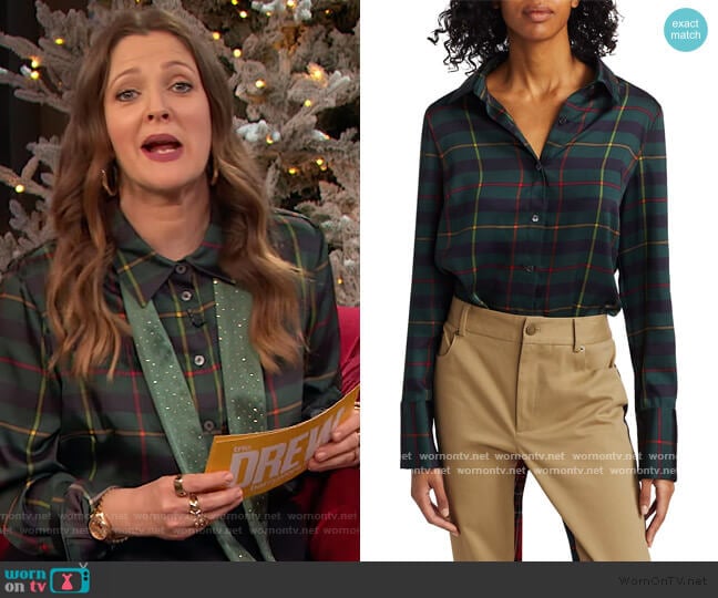 Monse Harris Tartan Cowl Back Shirt worn by Drew Barrymore on The Drew Barrymore Show