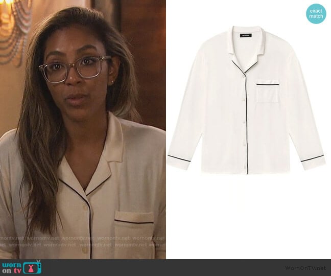 Naadam Long Sleeve Tee-Pajama Pant Set worn by Tayshia Adams on The Bachelorette
