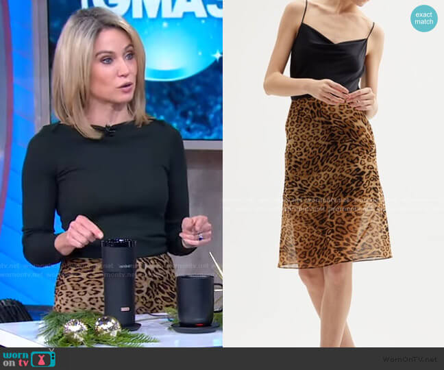 Nili Lotan Relana Leopard Print Silk Skirt worn by Amy Robach on Good Morning America