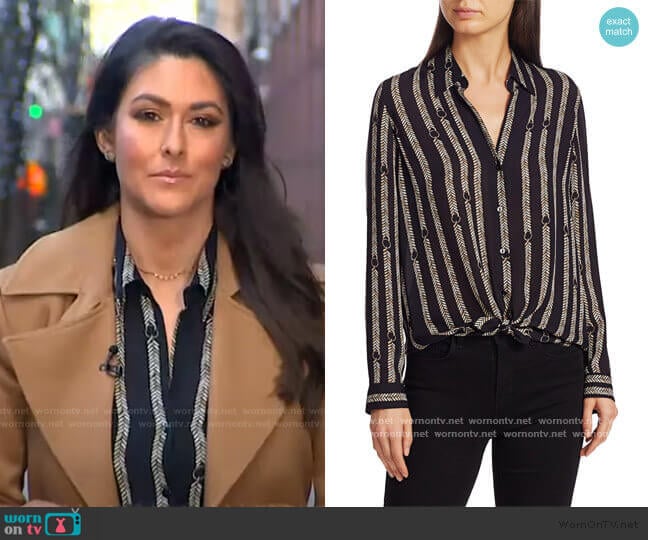 L'Agence Nina Aguillette Printed Silk Blouse worn by Erielle Reshef on Good Morning America