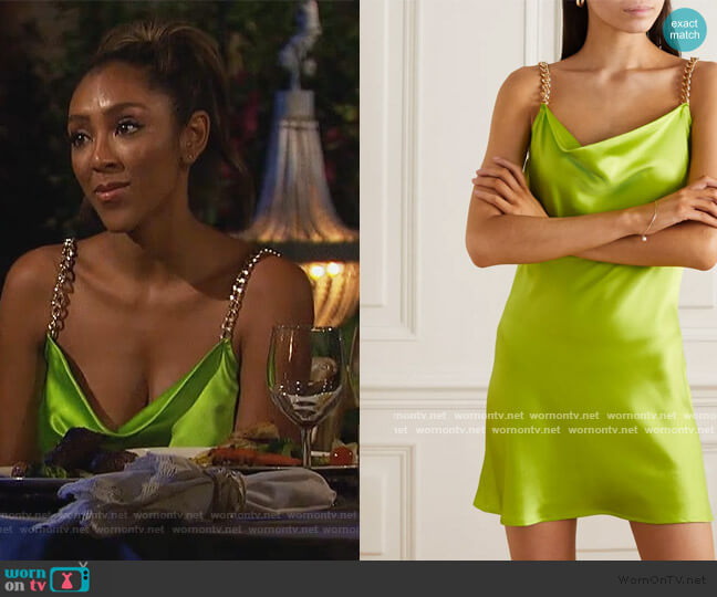 Olivia Von Halle Button-embellished ribbed-knit mini dress worn by Tayshia Adams on The Bachelorette