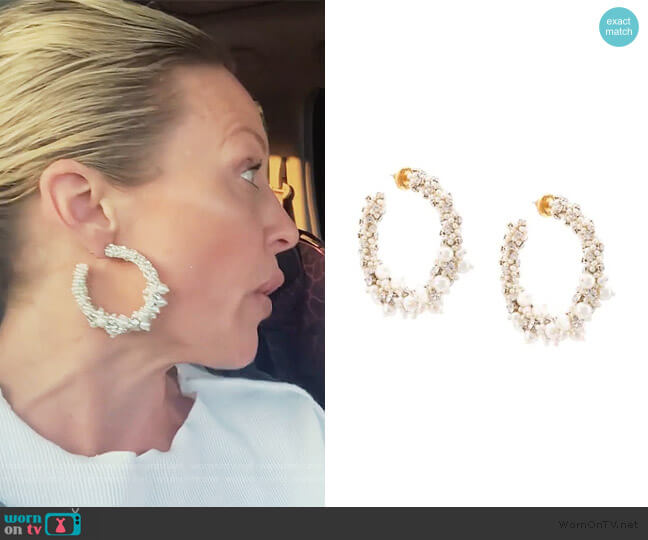 Oscar De La Renta beaded pearl hoop earrings worn by Braunwyn Windham-Burke on The Real Housewives of Orange County