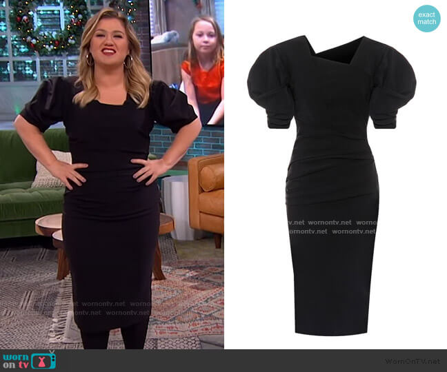 Preen by Thornton Bregazzi Onnora ruched Stretch-Crêpe Dress worn by Kelly Clarkson on The Kelly Clarkson Show