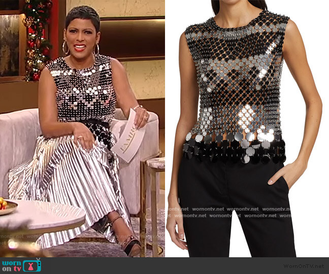Paco Rabanne Sleeveless Metallic Paillette Top worn by Tamron Hall on Tamron Hall Show