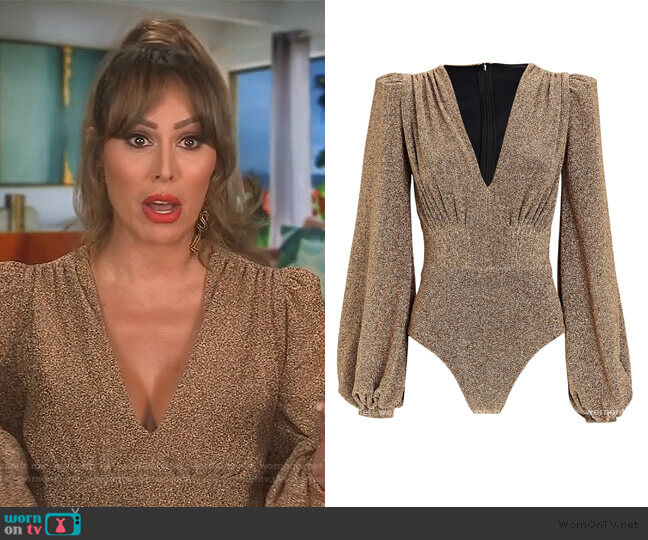 Patbo Lurex V-Neck Bodysuit worn by Kelly Dodd on The Real Housewives of Orange County