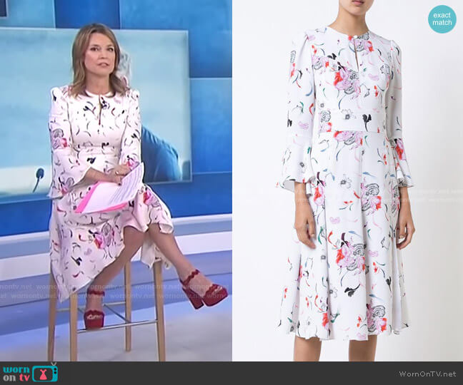 Prabal Gurung Pleated Skirt Floral Dress worn by Savannah Guthrie on Today