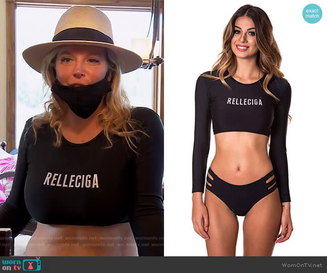 Relleciga Swim Shirt Rashguard Long Sleeve Crop Top worn by Elizabeth Lyn Vargas on The Real Housewives of Orange County
