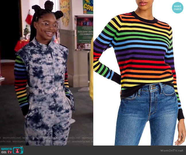 Madeleine Thompson x AQUA Rainbow-Stripe Sweater worn by Diane Johnson (Marsai Martin) on Black-ish