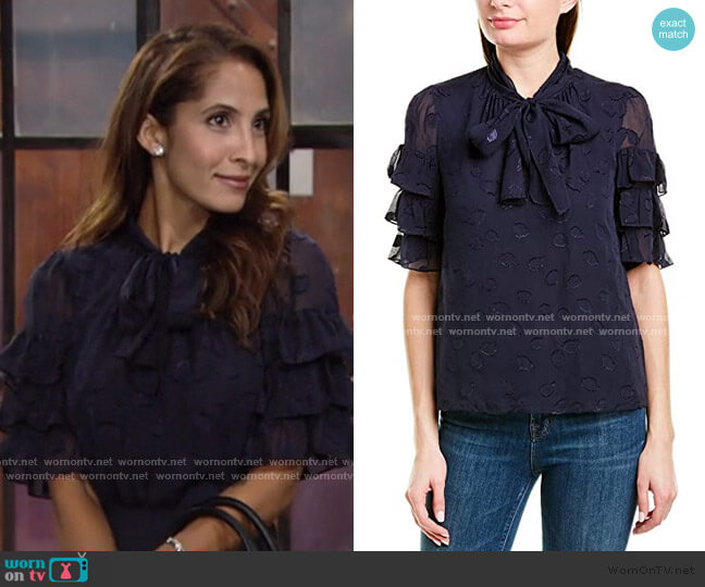 Rebecca Taylor Tulip Clip Silk-Blend Top worn by Lily Winters (Christel Khalil) on The Young and the Restless