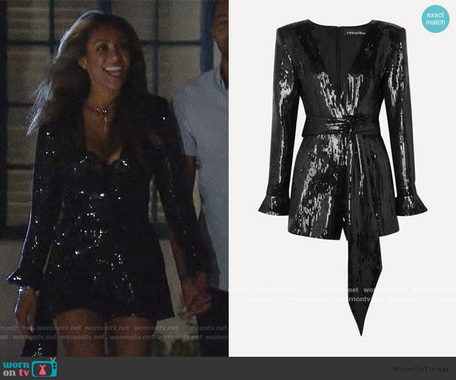 Retrofete Katherine sequined chiffon playsuit worn by Tayshia Adams on The Bachelorette