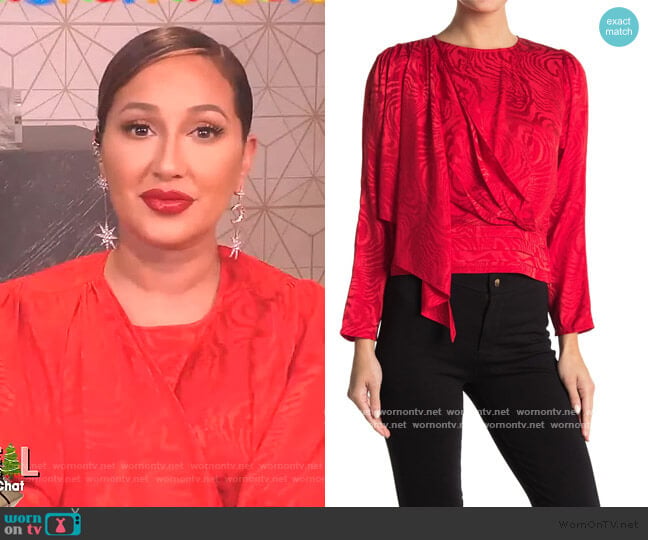 Ronny Kobo Monet Silk Blend Jacquard Draped Blouse worn by Adrienne Houghton on The Real