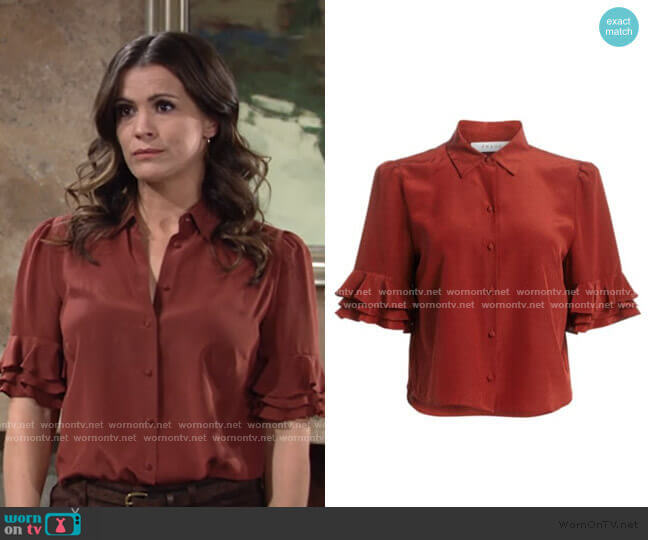 Frame Ruffled Sleeve Silk Top worn by Chelsea Lawson (Melissa Claire Egan) on The Young and the Restless