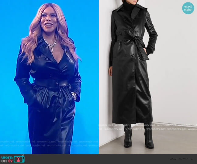 Saint Laurent Belted faux leather trench coat worn by Wendy Williams on The Wendy Williams Show