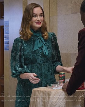 Samantha’s green sheer velvet floral dress on All Rise
