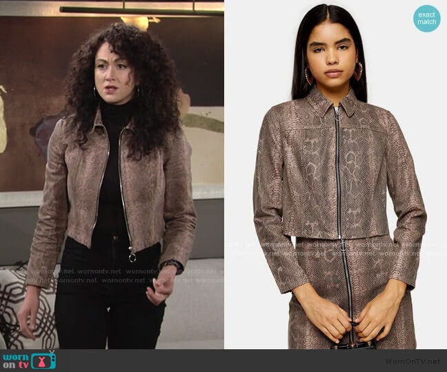 Topshop Sand Snake Print Zip Fitted Jacket