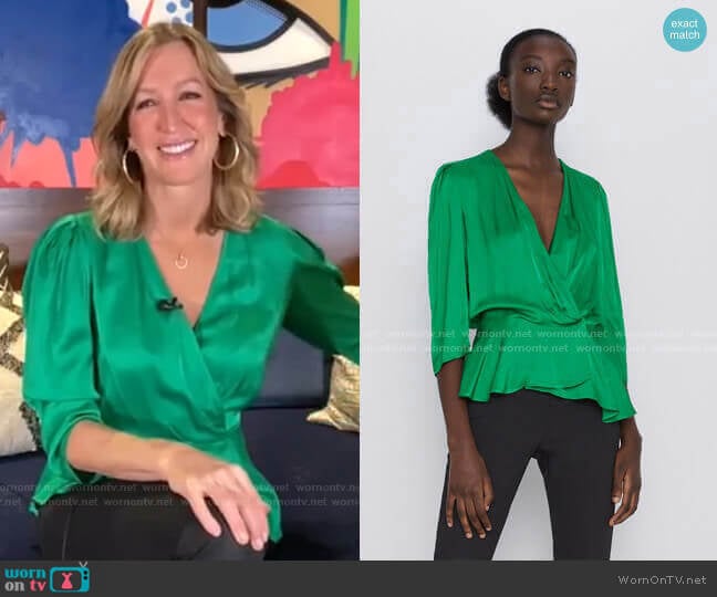 Zara Sateen Wrap Blouse worn by Lara Spencer on Good Morning America