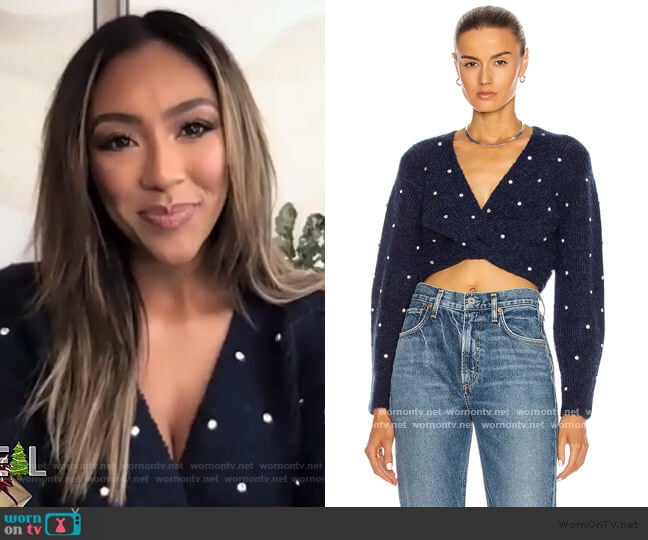 Self Portrait Diamante Front Twist Cropped Sweater