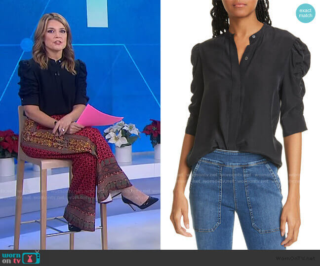 Frame Shirred Sleeve Silk Blouse worn by Savannah Guthrie on Today
