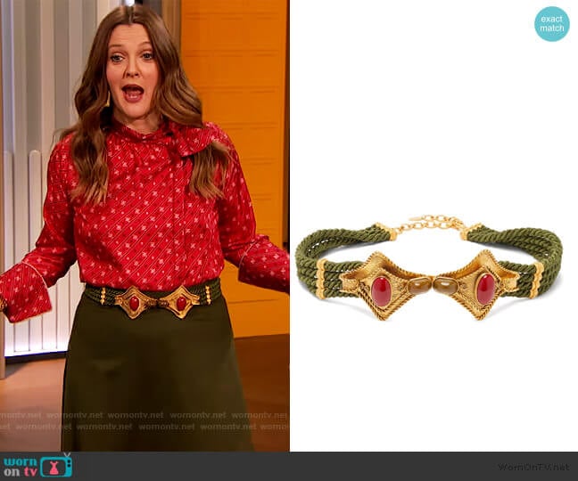 Sonia Petroff Manta cabochon-embellished cord belt worn by Drew Barrymore on The Drew Barrymore Show