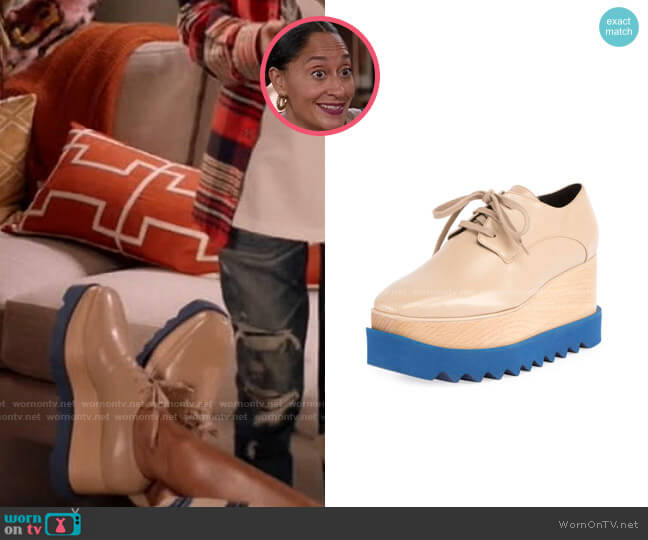 Stella McCartney Elyse Platform Shoes in Blue/Nude worn by Rainbow Johnson (Tracee Ellis Ross) on Black-ish