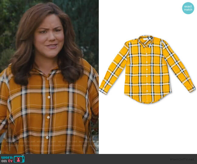 Style & Co Plaid Button-Front Top worn by Katie Otto (Katy Mixon) on American Housewife