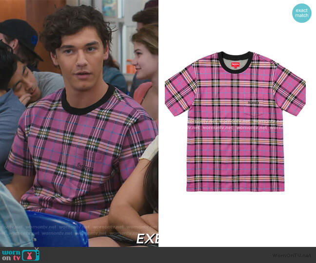 Supreme Pink Tartan Tee worn by Jamie Spano (Belmont Cameli) on Saved By The Bell