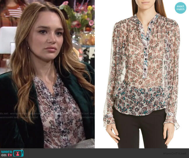 Rag & Bone Susan Floral Silk Blouse worn by Summer Newman (Hunter King) on The Young and the Restless