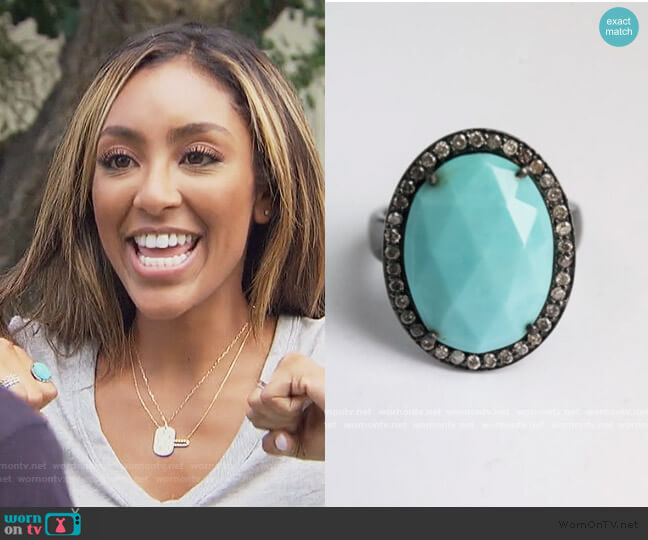 Robyn Rhodes Turquoise and Diamond Black Rhodium Ring worn by Tayshia Adams on The Bachelorette