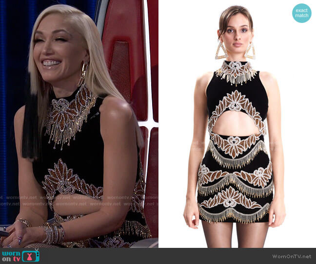 Raisa Vanessa Turtleneck Mini Dress with Embroidery worn by Gwen Stefani on The Voice