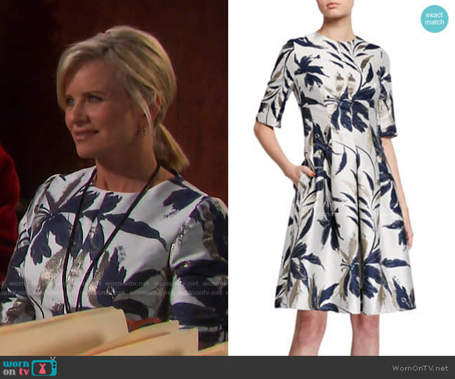 Teri Jon by Rickie Freeman Leaf-Print Jacquard Dress worn by Kayla Brady (Mary Beth Evans) on Days of our Lives