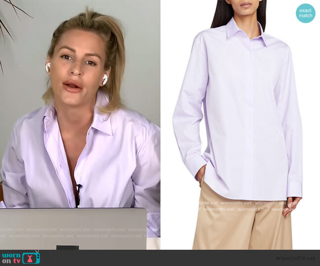 The Row Big Sisea Button-Front Long-Sleeve Cotton Oxford Shirt worn by Morgan Stewart on E! News