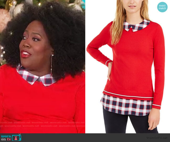 Tommy Hilfiger Cotton Layered-Look Sweater worn by Sheryl Underwood on The Talk