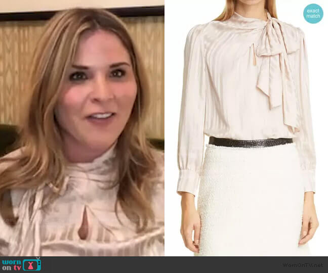 Rebecca Taylor Tonal Stripe Tie Neck Silk Blouse worn by Jenna Bush Hager on Today